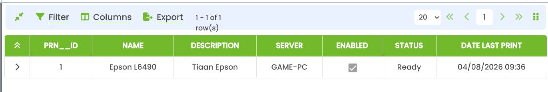Server Printers view