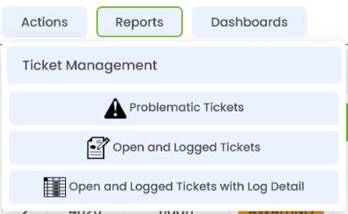 Reports available from the Tickets view